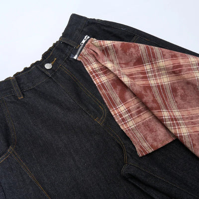 Dark Wash Balloon Jeans with Plaid Bandana