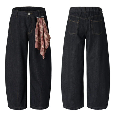 Dark Wash Balloon Jeans with Plaid Bandana