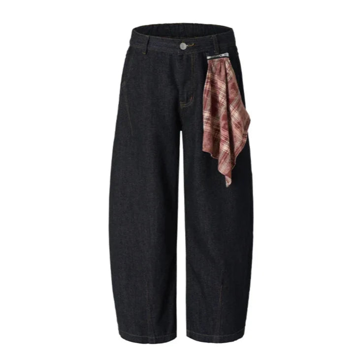 Dark Wash Balloon Jeans with Plaid Bandana