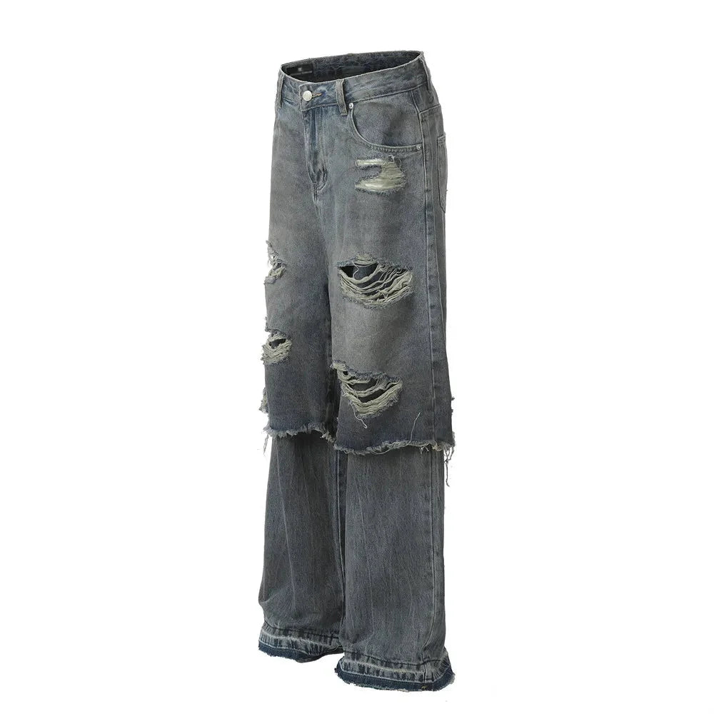 Double Layer Destructed Denim Jeans