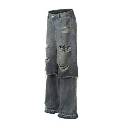 Double Layer Destructed Denim Jeans