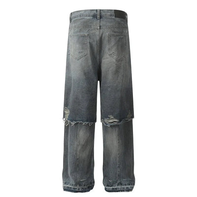 Double Layer Destructed Denim Jeans