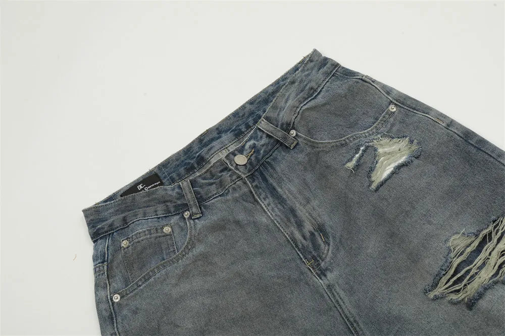 Double Layer Destructed Denim Jeans