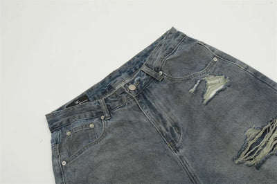 Double Layer Destructed Denim Jeans