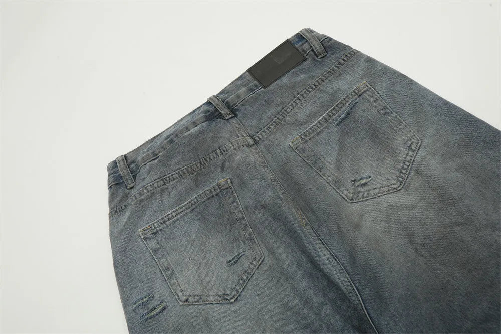 Double Layer Destructed Denim Jeans
