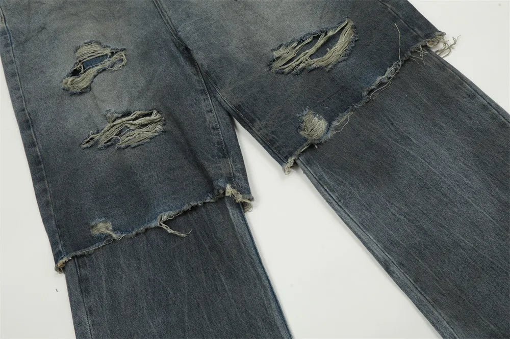 Double Layer Destructed Denim Jeans