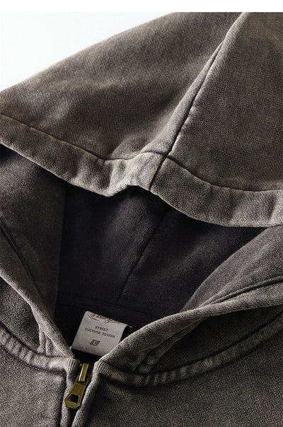 Essential Heavyweight Acid-wash Zip-up Hoodie
