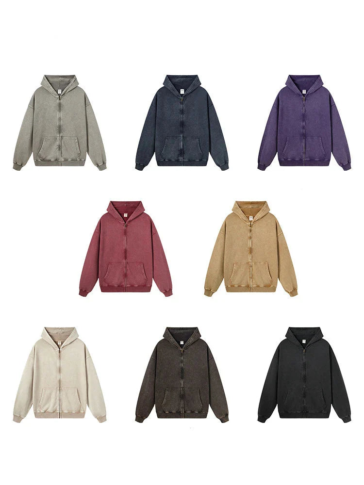Essential Heavyweight Acid-wash Zip-up Hoodie