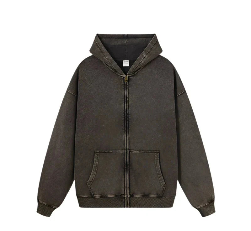 Essential Heavyweight Acid-wash Zip-up Hoodie