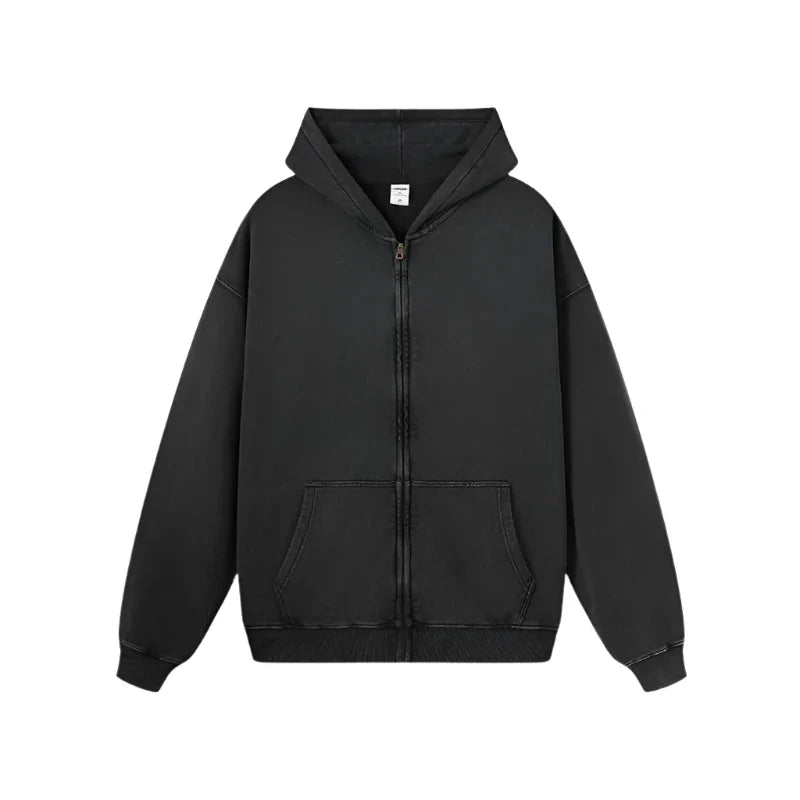 Essential Heavyweight Acid-wash Zip-up Hoodie