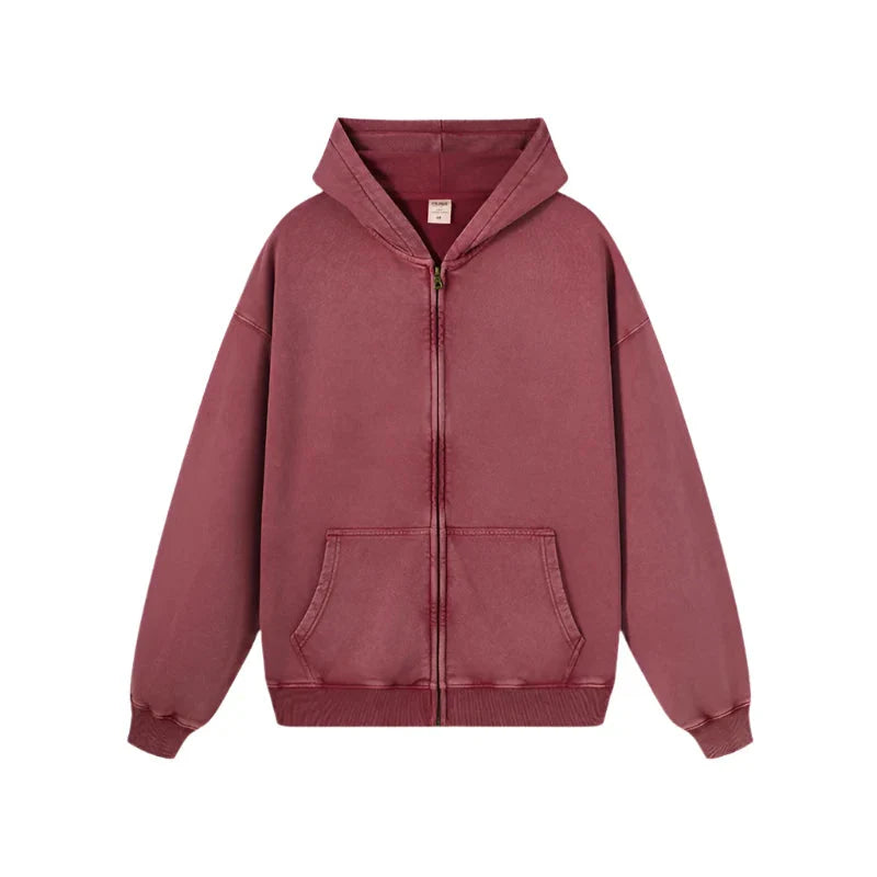 Essential Heavyweight Acid-wash Zip-up Hoodie