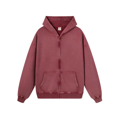 Essential Heavyweight Acid-wash Zip-up Hoodie