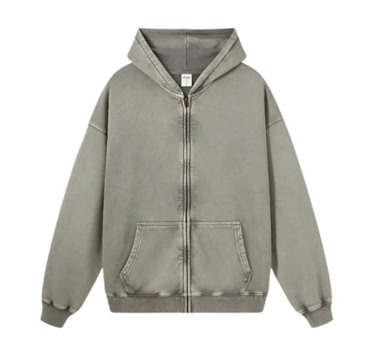 Essential Heavyweight Acid-wash Zip-up Hoodie