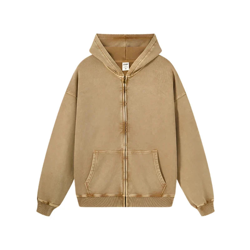 Essential Heavyweight Acid-wash Zip-up Hoodie