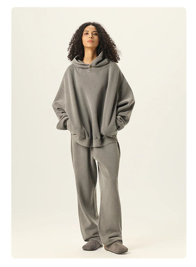 Essential Vintage Wash Button Neck Hoodie
