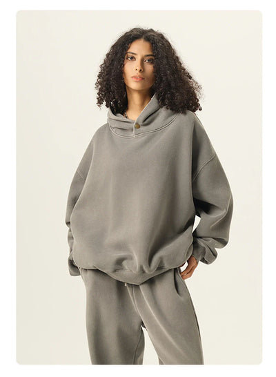 Essential Vintage Wash Button Neck Hoodie