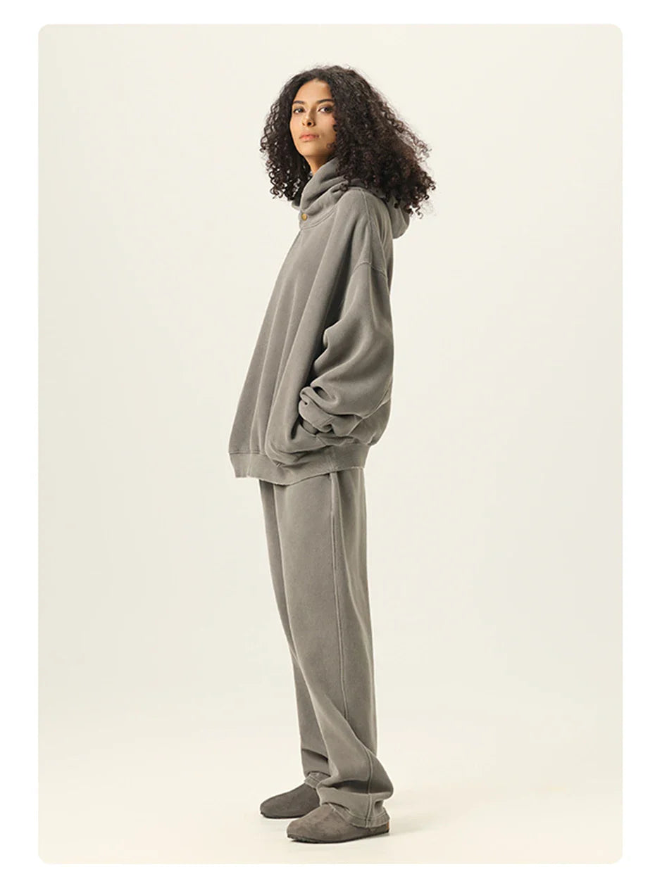 Essential Vintage Wash Button Neck Hoodie