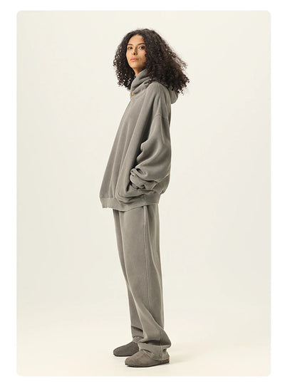 Essential Vintage Wash Button Neck Hoodie