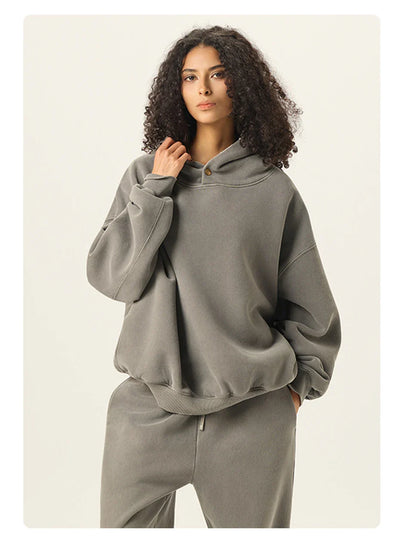 Essential Vintage Wash Button Neck Hoodie