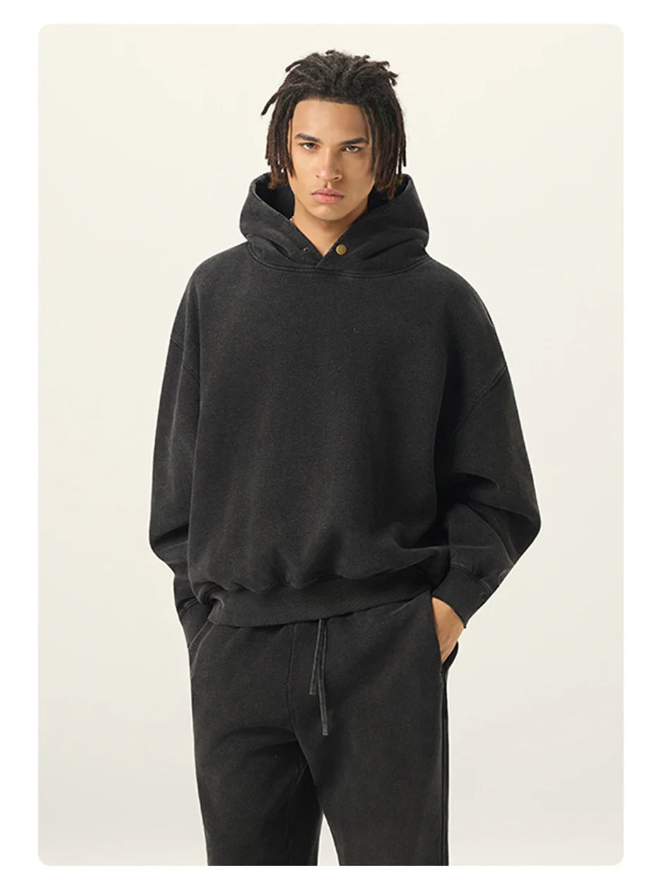 Essential Vintage Wash Button Neck Hoodie