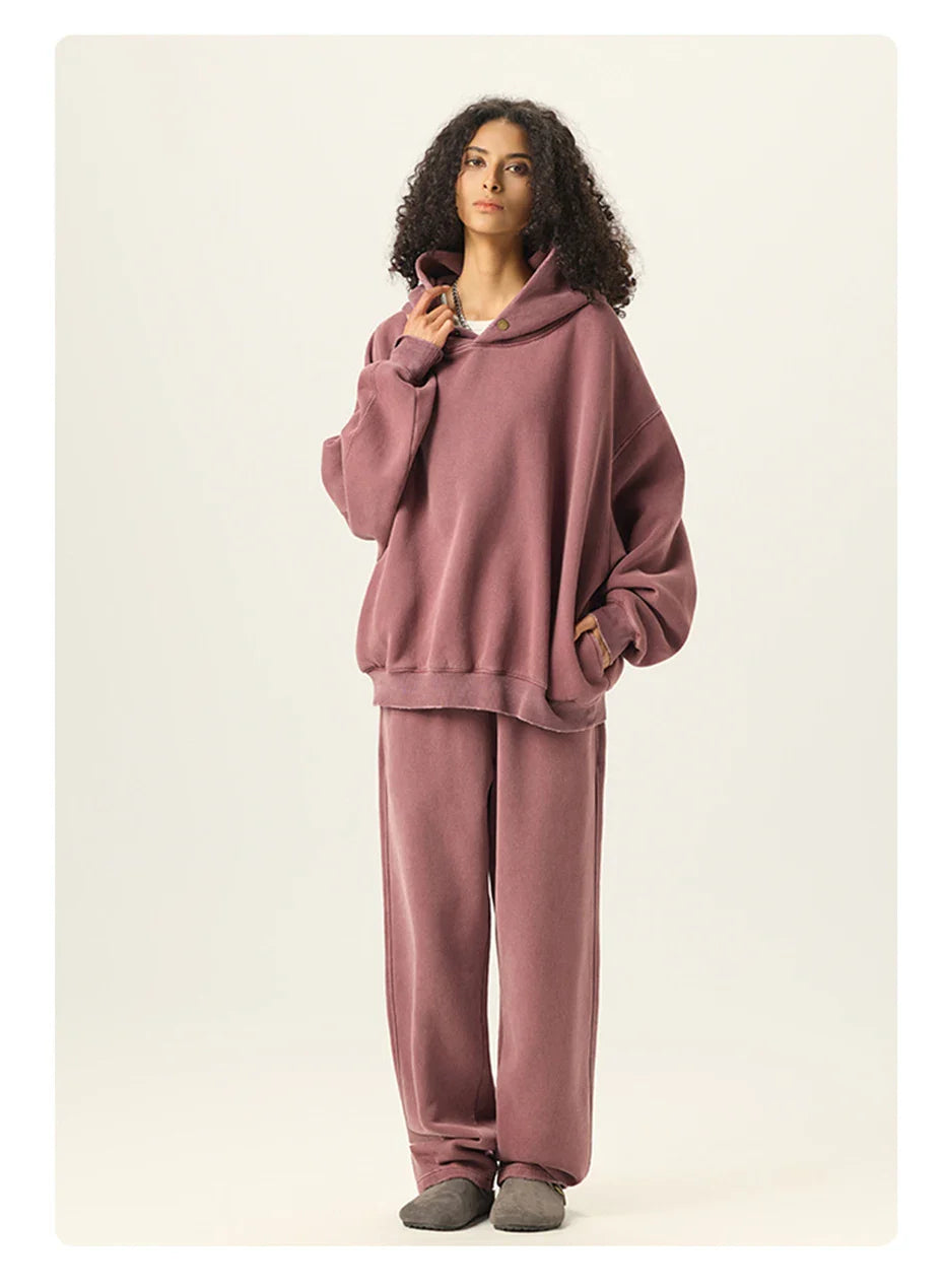Essential Vintage Wash Button Neck Hoodie