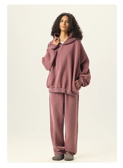 Essential Vintage Wash Button Neck Hoodie