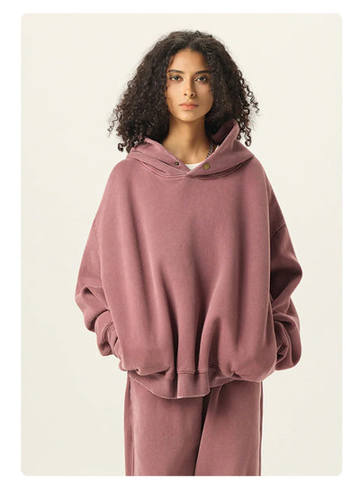 Essential Vintage Wash Button Neck Hoodie