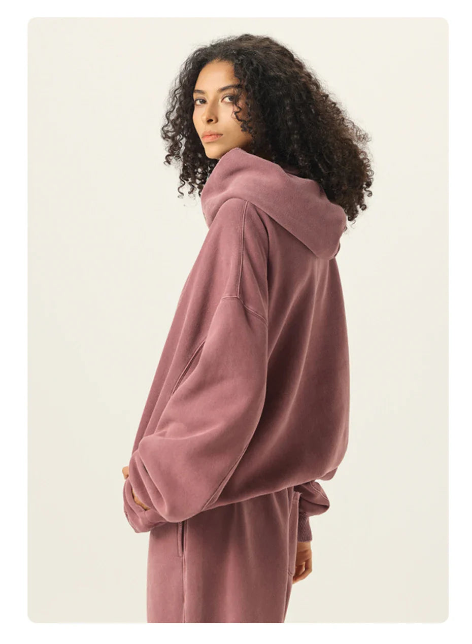 Essential Vintage Wash Button Neck Hoodie