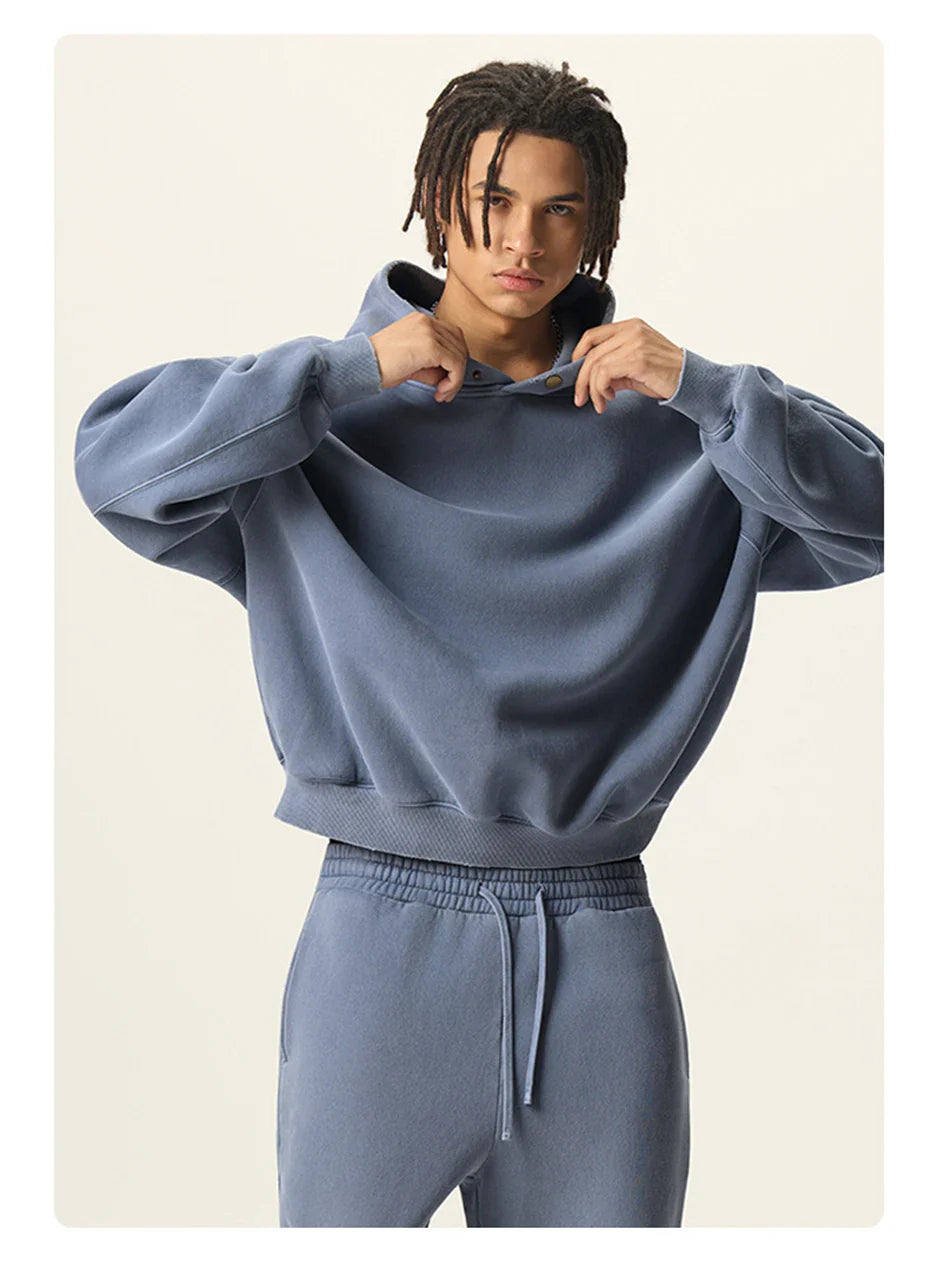 Essential Vintage Wash Button Neck Hoodie