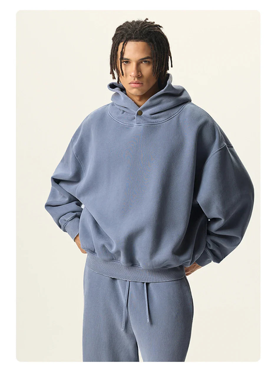 Essential Vintage Wash Button Neck Hoodie