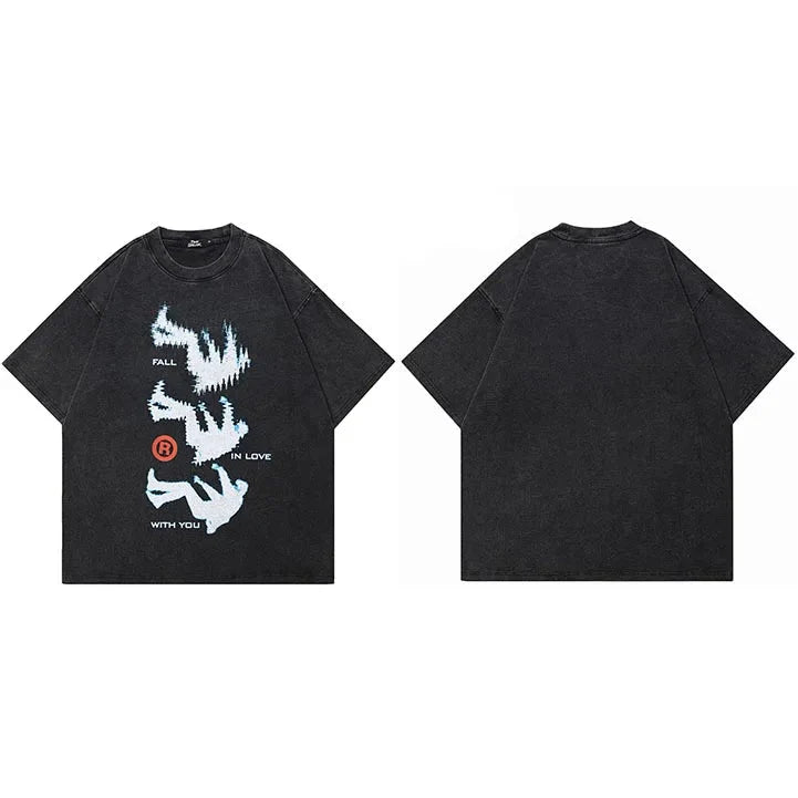'Fall in Love with You' Acid Washed Graphic T-Shirt