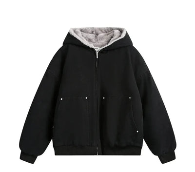 Faux Fur Lined Washed Canvas Hooded Jacket