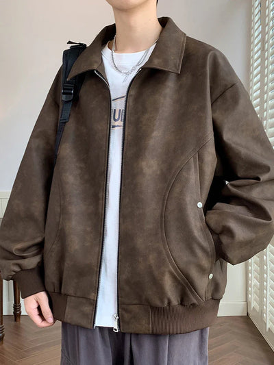 Faux Leather Aviator Jacket
