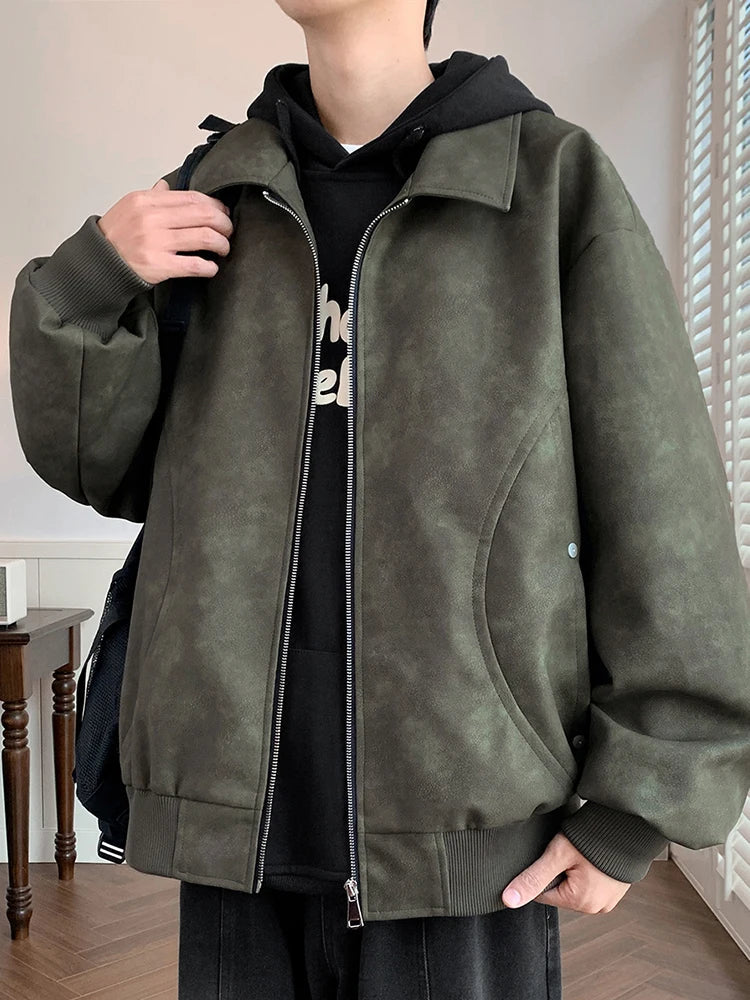 Faux Leather Aviator Jacket