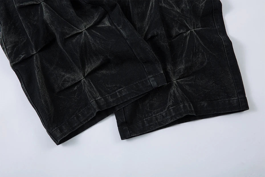 Geometric Crinkle Wide-Leg Jeans