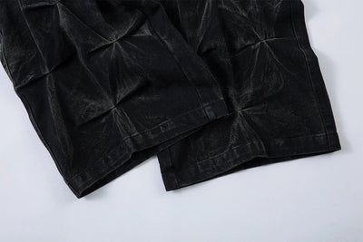 Geometric Crinkle Wide-Leg Jeans