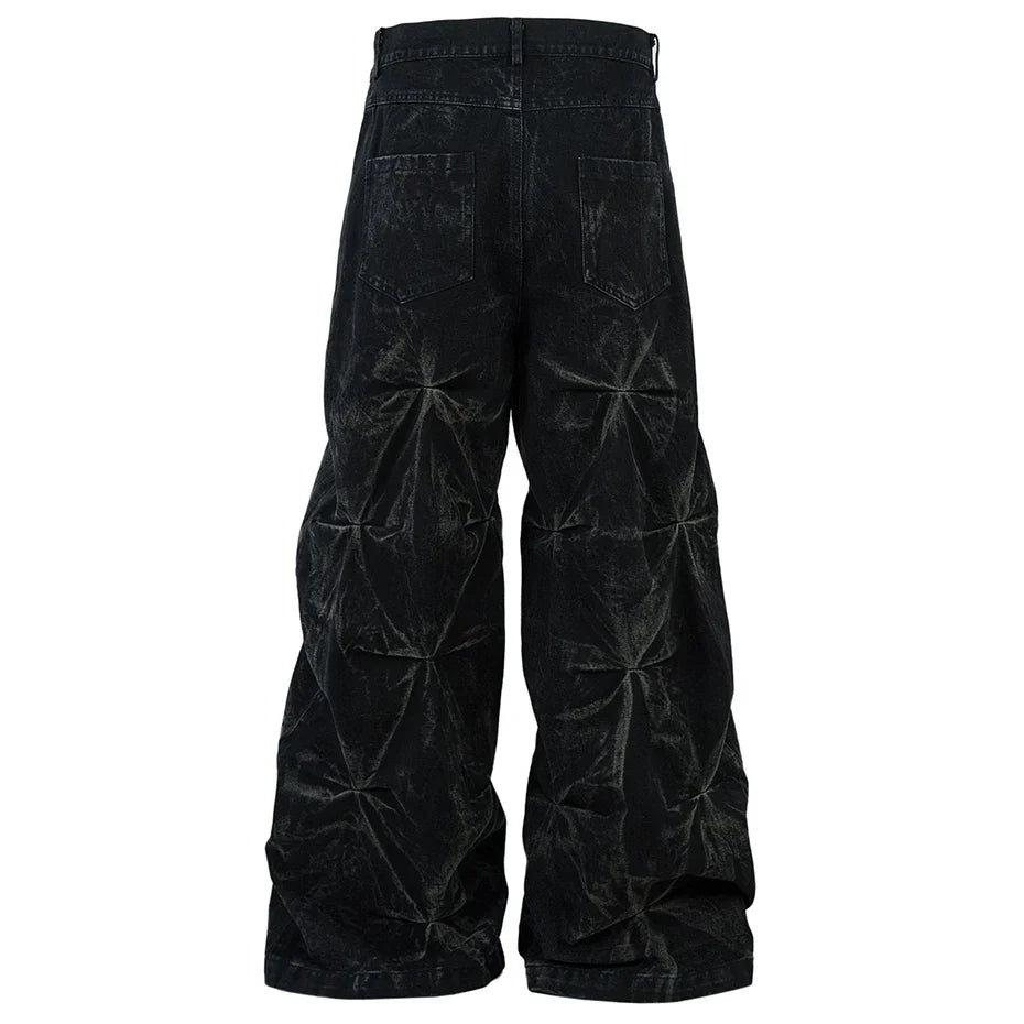 Geometric Crinkle Wide-Leg Jeans