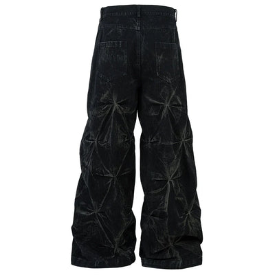 Geometric Crinkle Wide-Leg Jeans