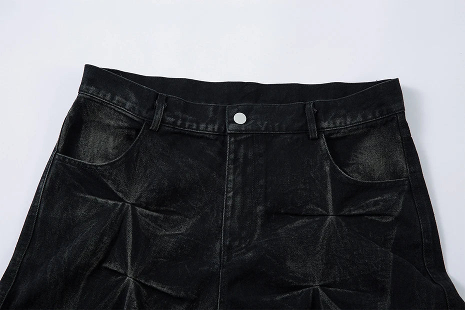 Geometric Crinkle Wide-Leg Jeans