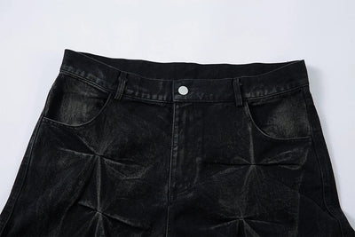 Geometric Crinkle Wide-Leg Jeans