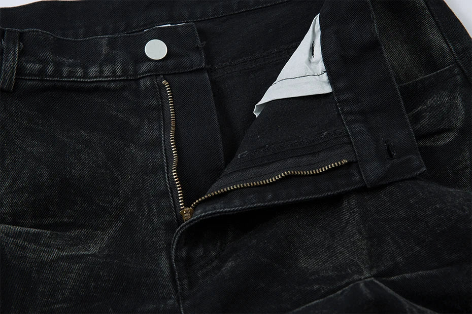 Geometric Crinkle Wide-Leg Jeans