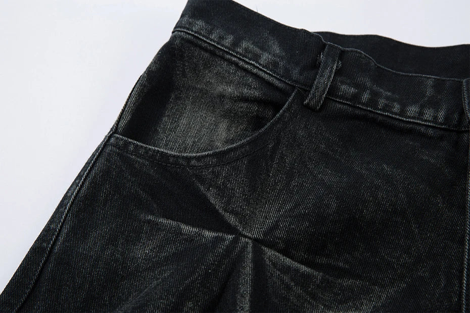 Geometric Crinkle Wide-Leg Jeans