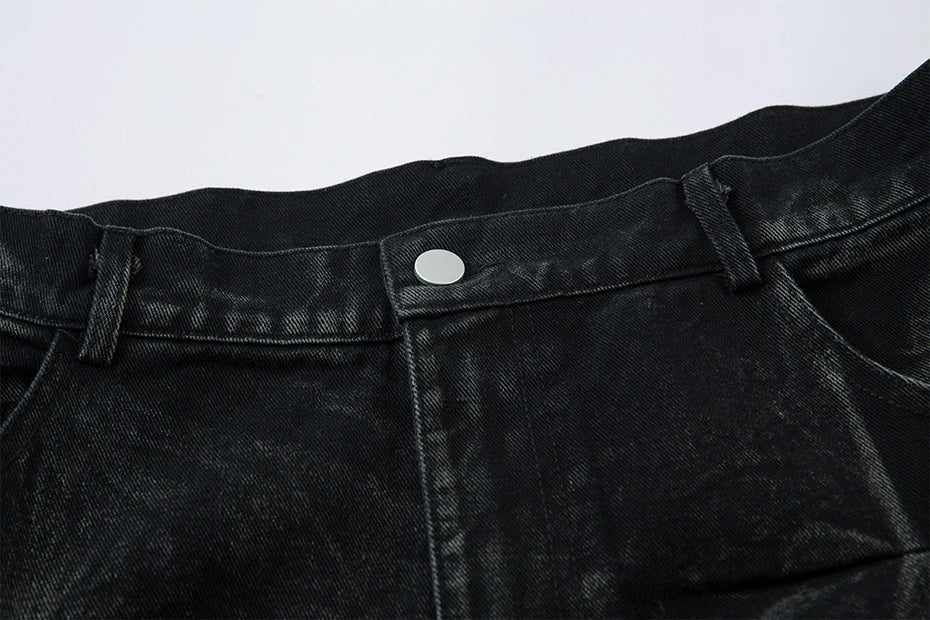 Geometric Crinkle Wide-Leg Jeans