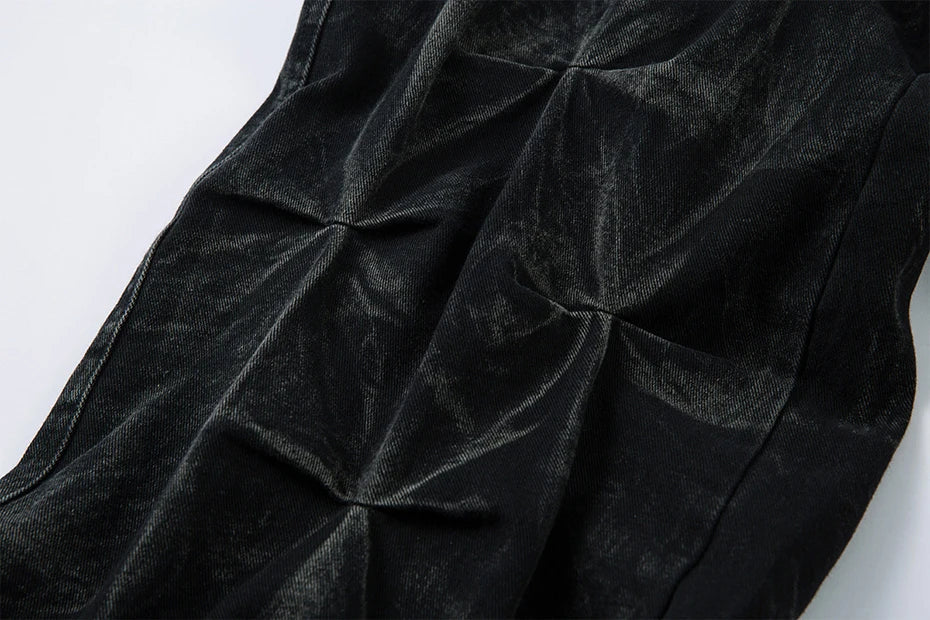 Geometric Crinkle Wide-Leg Jeans