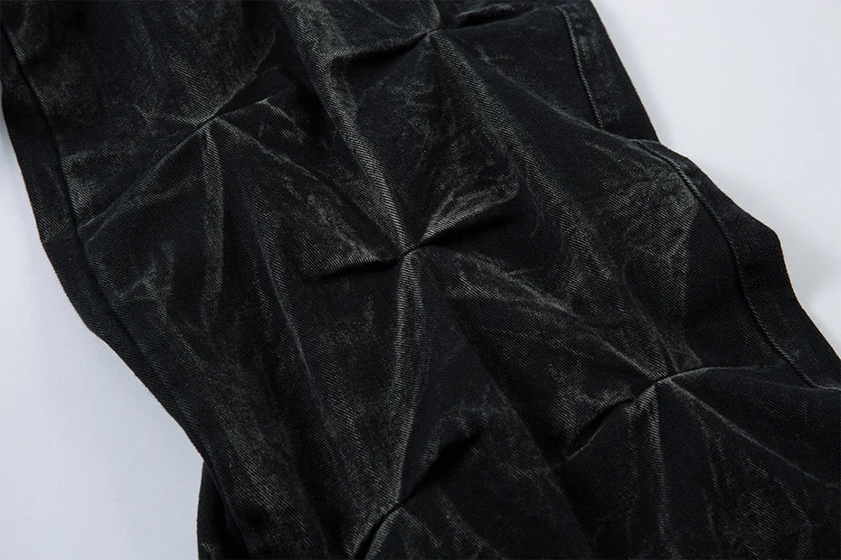 Geometric Crinkle Wide-Leg Jeans