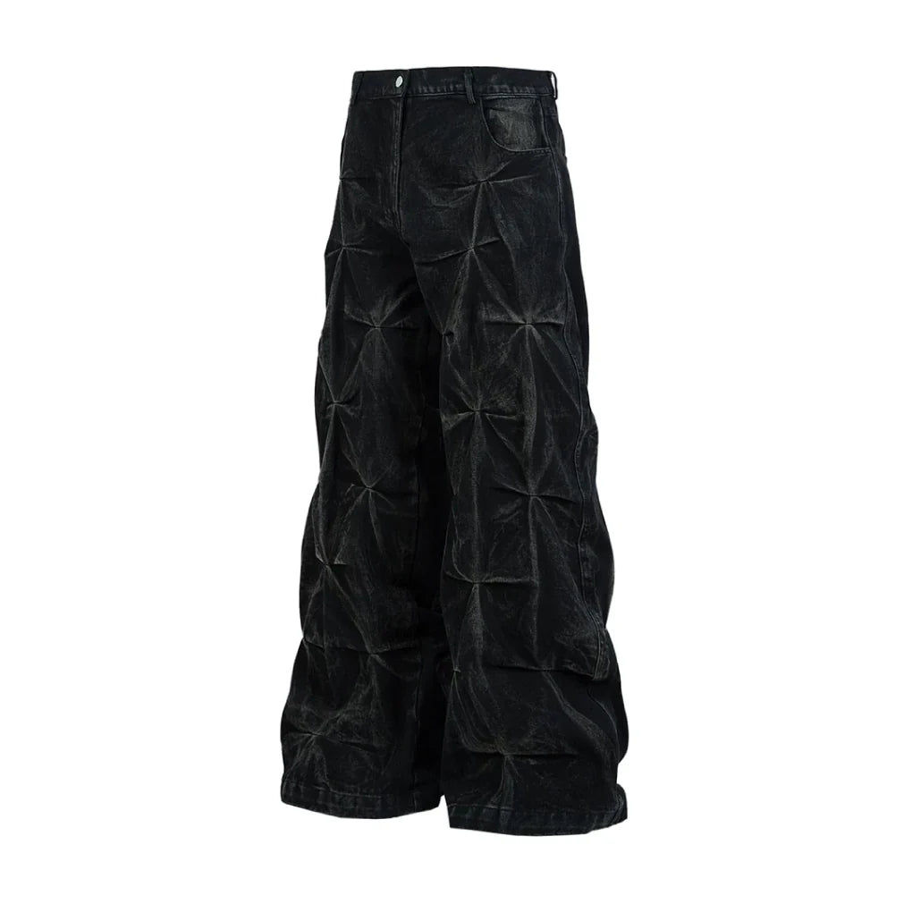 Geometric Crinkle Wide-Leg Jeans