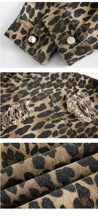 Leopard Print Distressed Western Jacket
