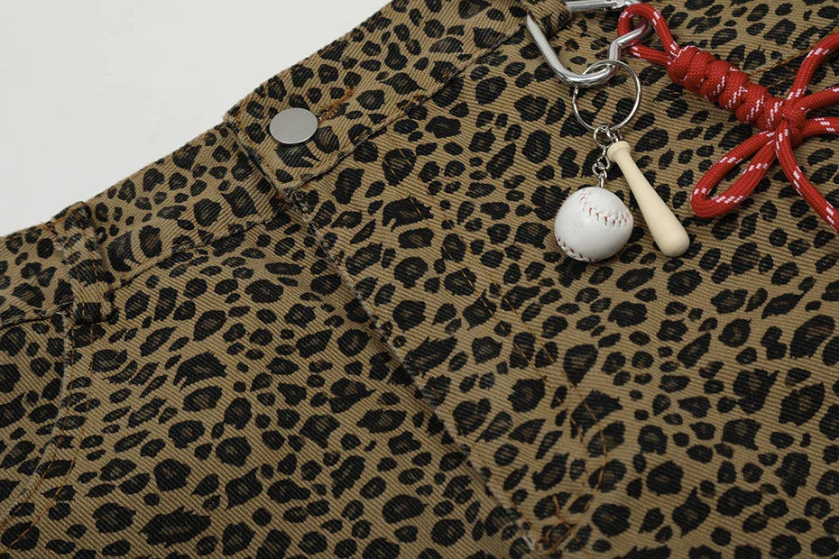 Leopard Print Keychain Barrel Leg Pants
