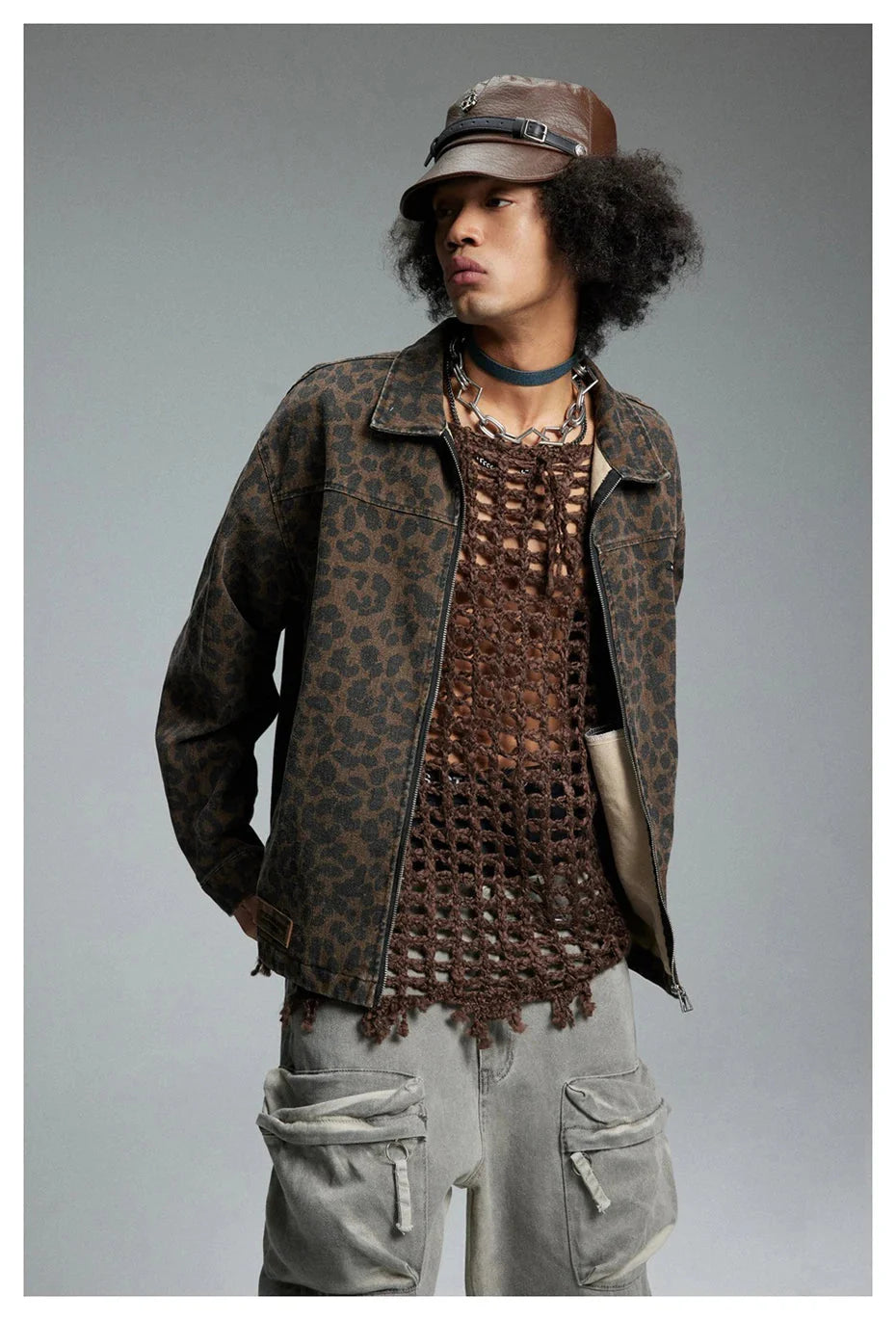 Leopard Print Zipped Trucker Jacket