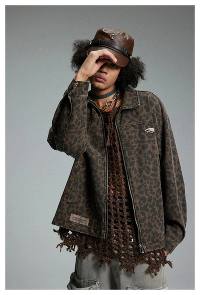 Leopard Print Zipped Trucker Jacket